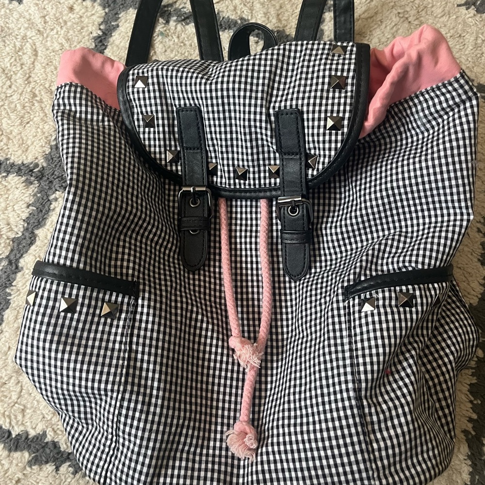 Stylish Black and Pink Checkered Backpack